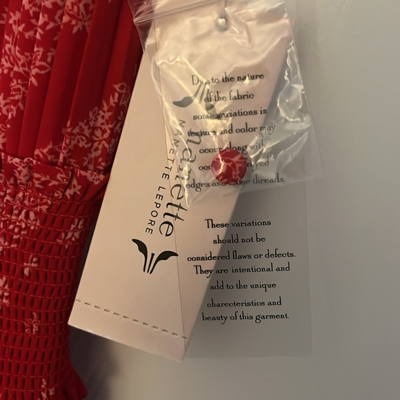 New w/Tag ~Nanette Lepore Red Dress Size 2 in Knee Length. Smocked Neck & Waist - Picture 2 of 6